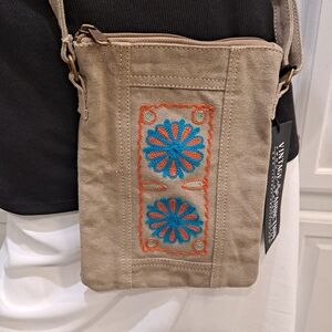 Vintage Addiction Crossbody Bag with Embroidered Design - Upcycled Tent